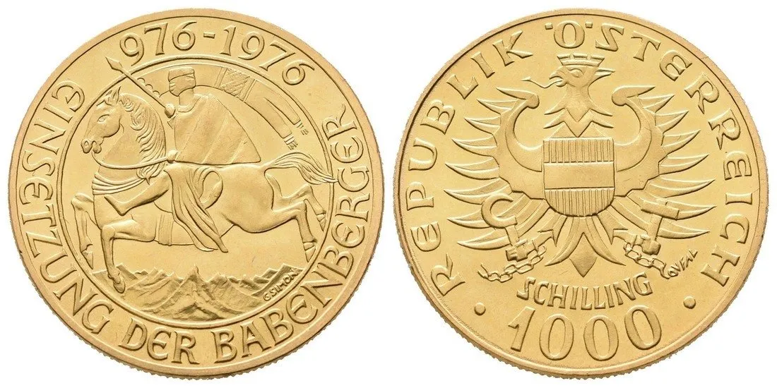 1000 Schilling 1976 - Babenberg, Au 0,900, 27 mm (13,49 g)