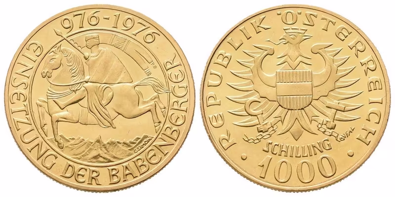 1000 Schilling 1976 - Babenberg, Au 0,900, 27 mm (13,49 g)