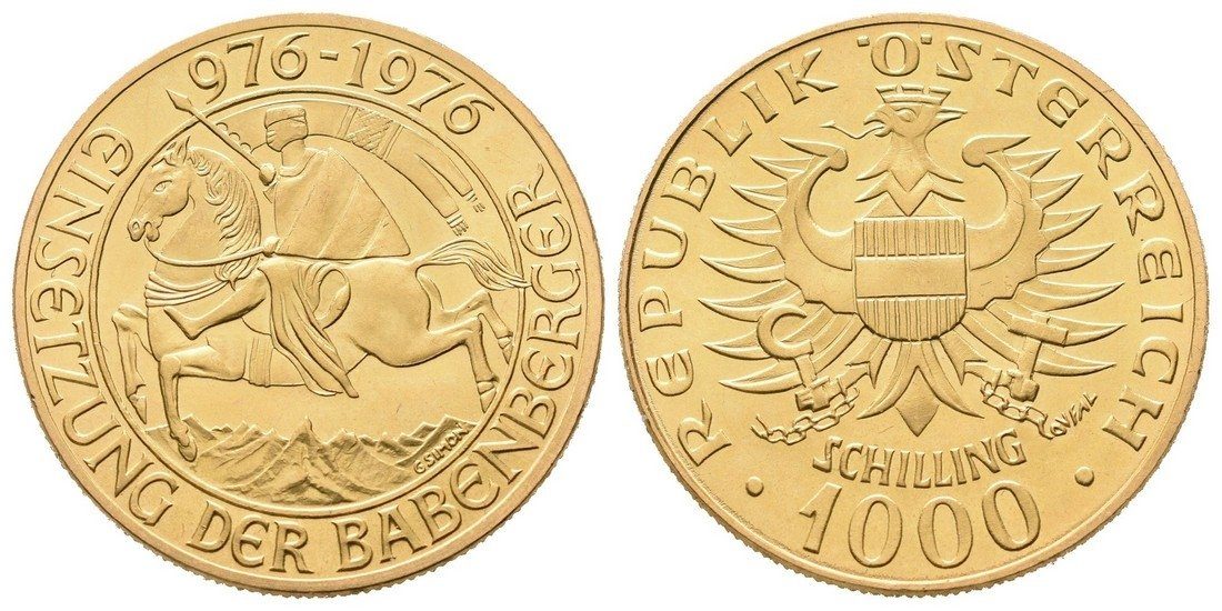 1000 Schilling 1976 - Babenberg, Au 0,900, 27 mm (13,49 g)