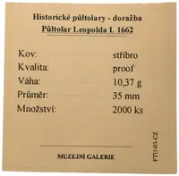 Replika - Historický 1/2 tolar - Leopold I. 1662 - fotografie 2