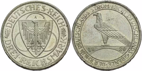 Výmar, 3 Marka 1930 A - Porýní