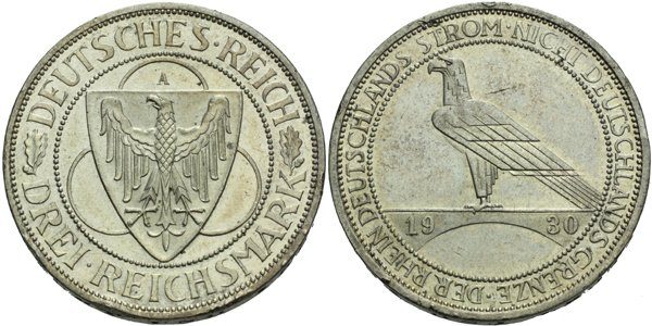 Výmar, 3 Marka 1930 A - Porýní