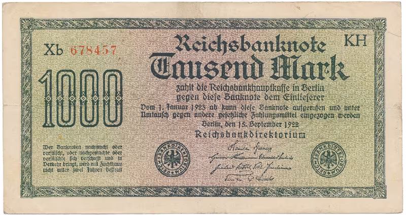 Německo, 1000 Mark 1922, vod. Achterstreifen, Ro.75o