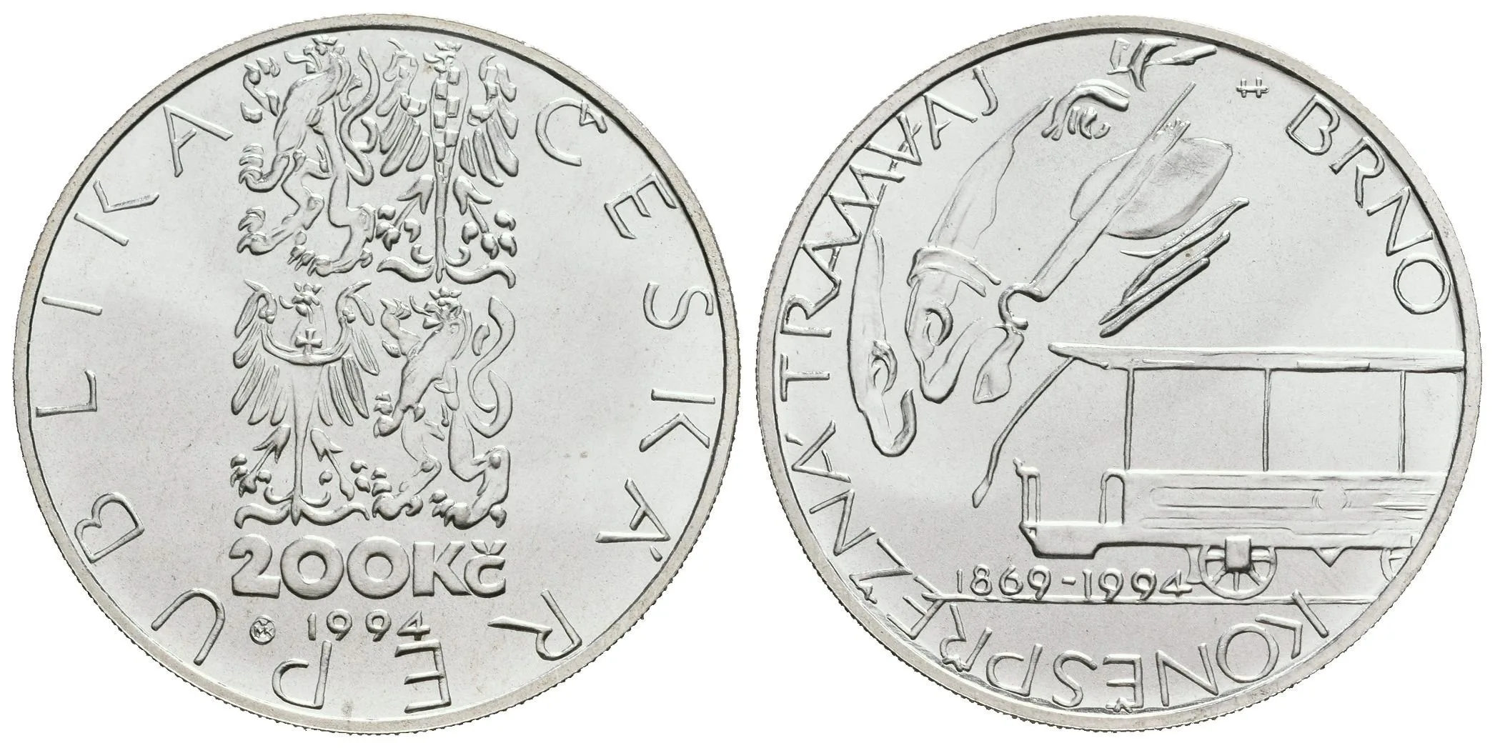 200 Kč 1994 - Koněspřežná tramvaj v Brně, kapsle, certifikát — 1