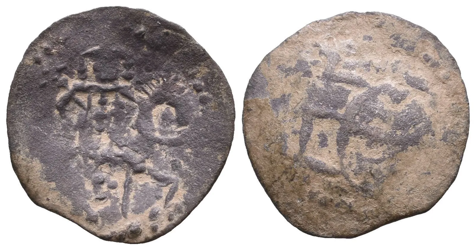AE Trachy, Monogram / Car na koni vpravo, mincovna Veliko Tarnovo, jako D&D 9.2.1, patina — 1