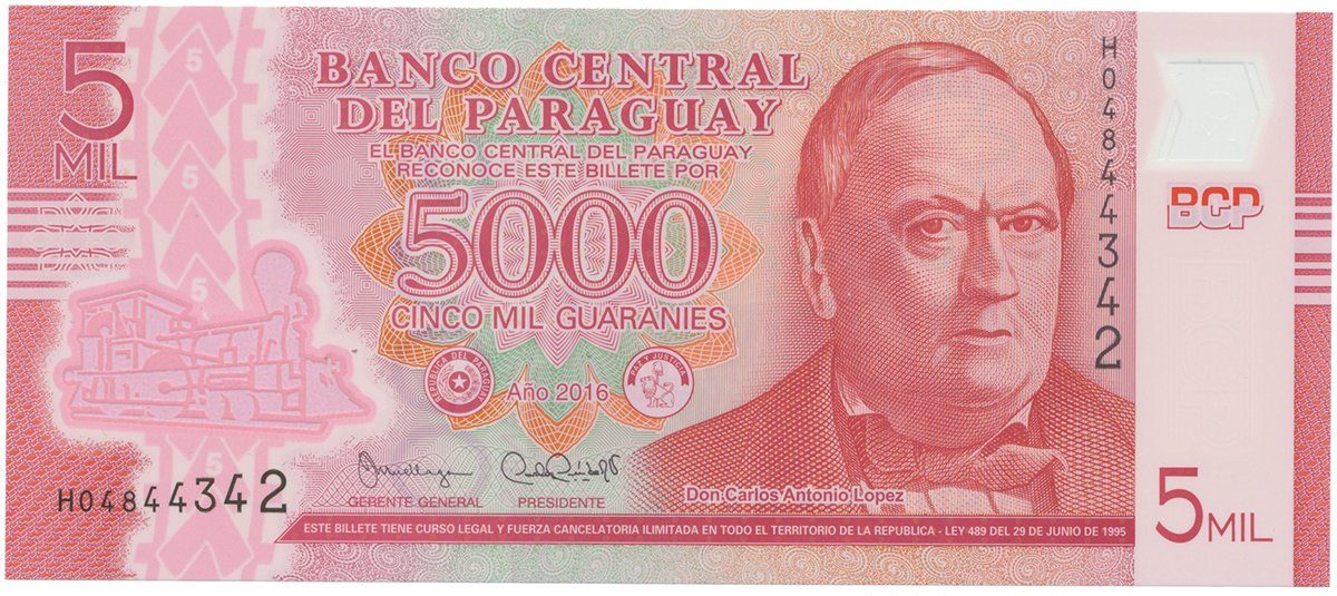 Paraguay, 5000 Guaranies 2016, plastová, P.234b