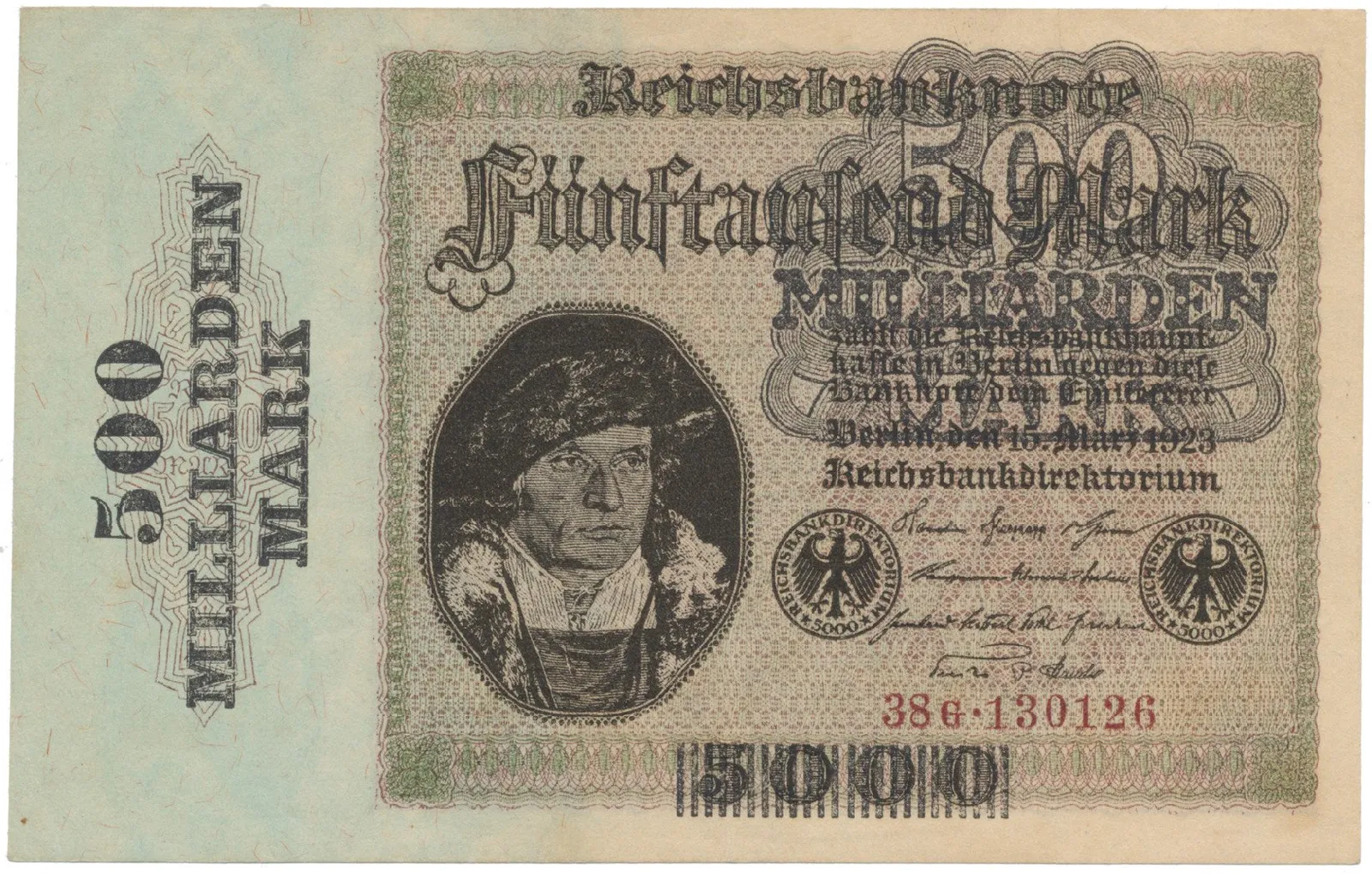 Německo, 500 Milliarden Mark 1923, firemní číslovač, Ro.121b, krásný stav!