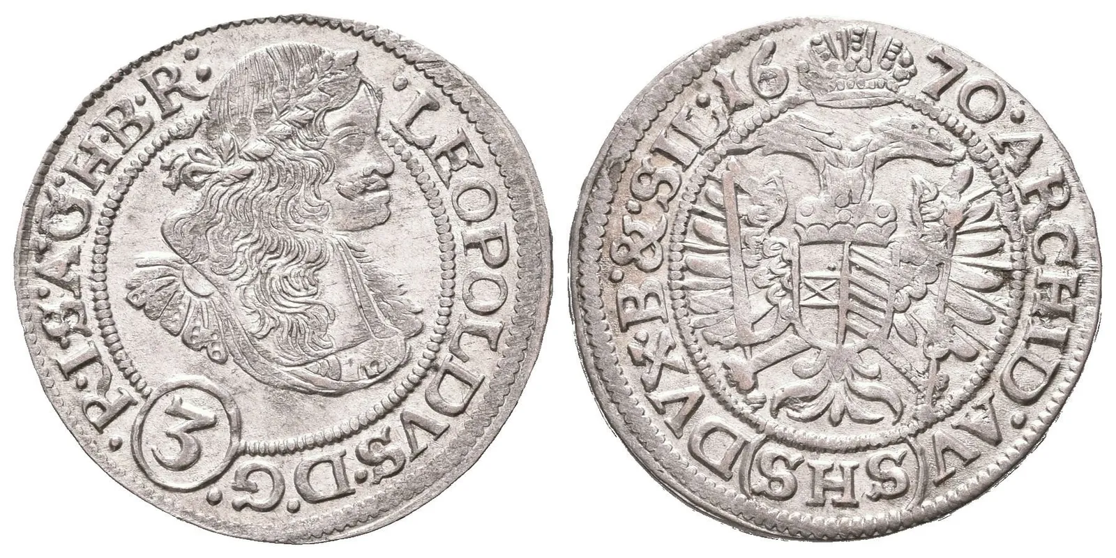 3 Krejcar 1670 SHS, Vratislav-Hammerschmidt, Hal.-, krásná zachovalost, zbytky lesku, — 1