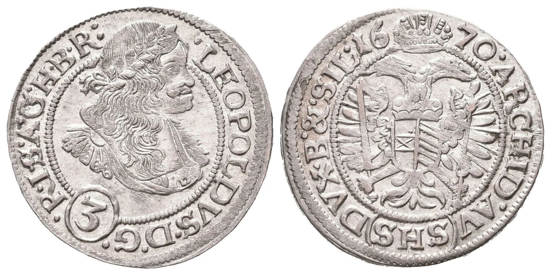 3 Krejcar 1670 SHS, Vratislav-Hammerschmidt, Hal.-, krásná zachovalost, zbytky lesku, — 1