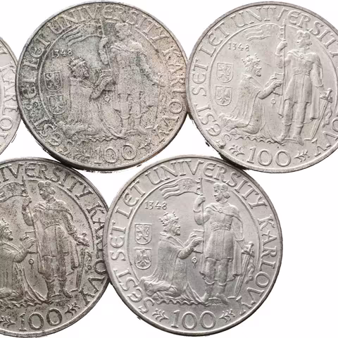 100 Kčs 1948 - Univerzita Karlova, pěkné zachovalosti, patina_5 ks