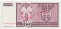 Bosna a Hercegovina, 50 Miliona Dinara 1993, bankovní vzor, A 0000000, přet. SPECIMEN, P.145s