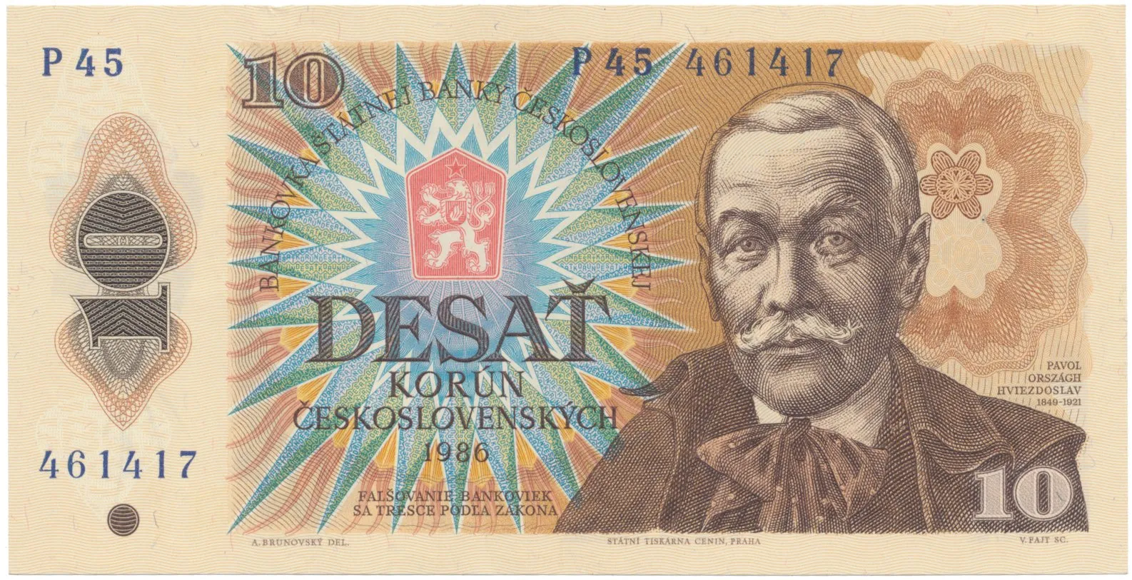 Československo, 10 Koruna 1986, série P, Hej.107bP