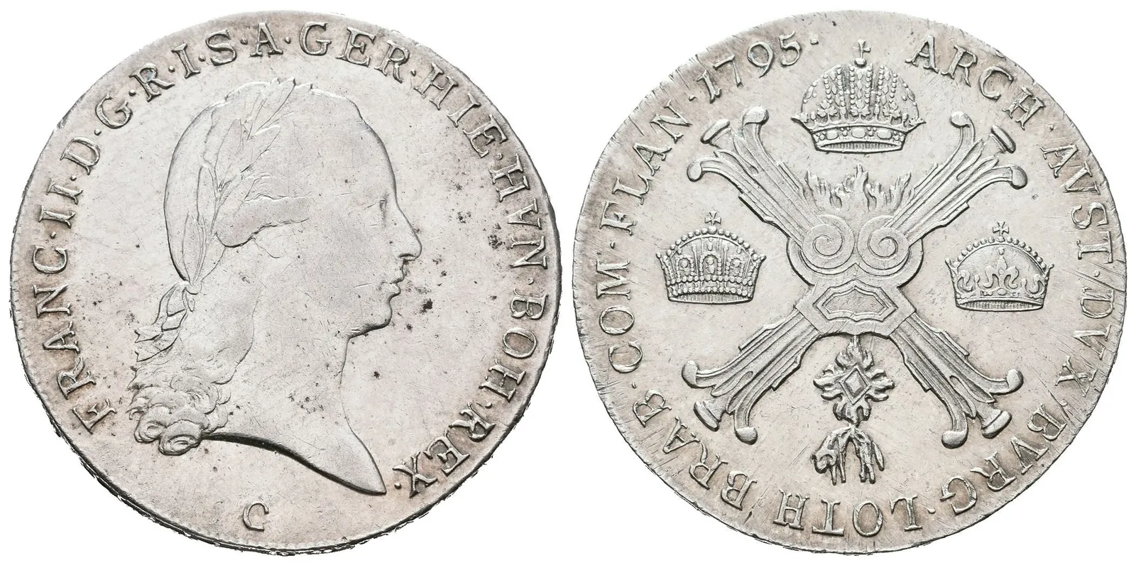 1/2 Tolar křížový 1795 C, Hal.2027, pěkná zachovalost, patina na Av., — 1