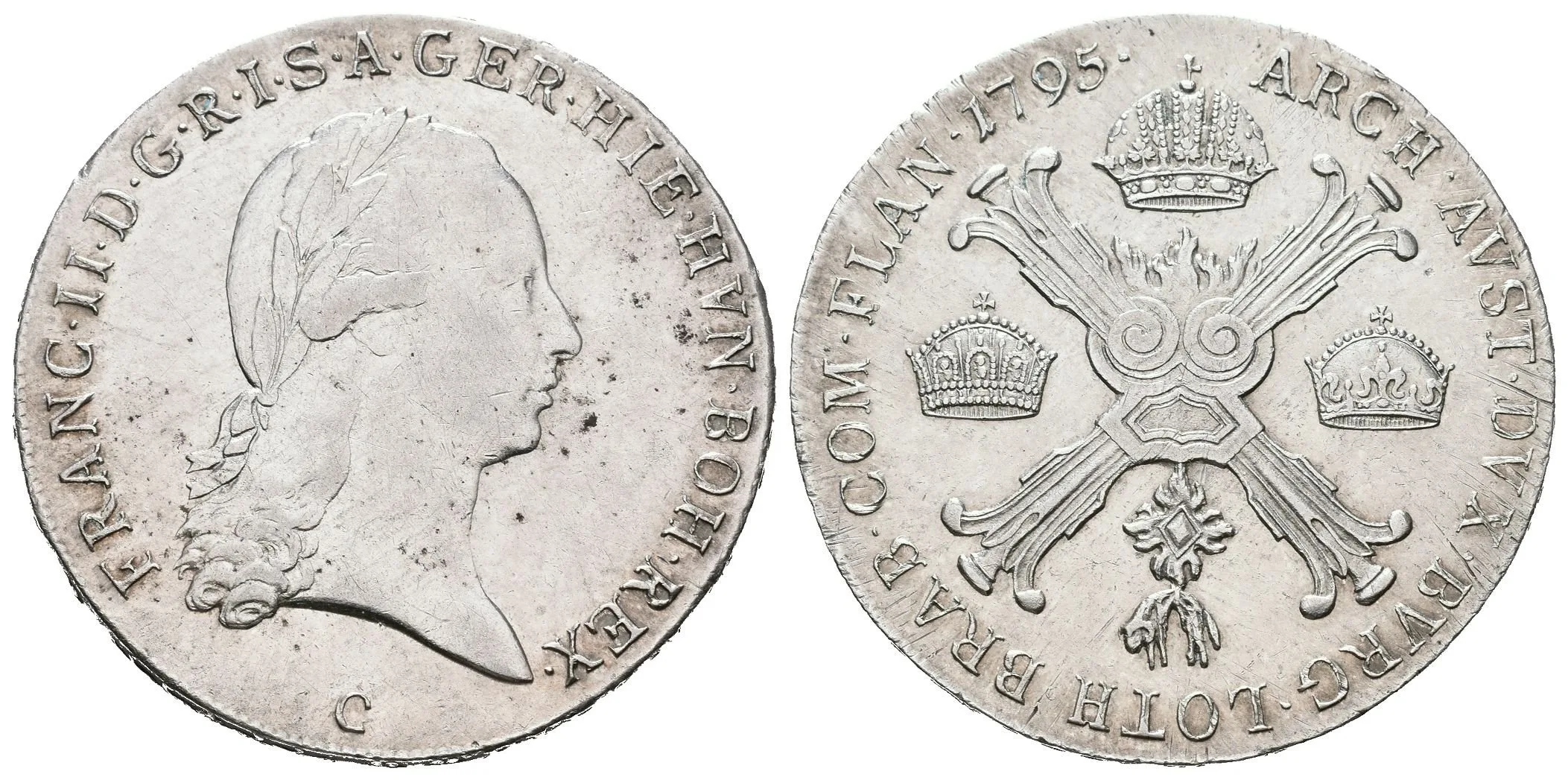 1/2 Tolar křížový 1795 C, Hal.2027, pěkná zachovalost, patina na Av., — 1