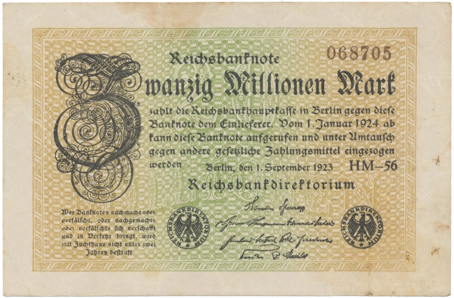 Německo, 20 Millionen Mark 1923, Ro.107f
