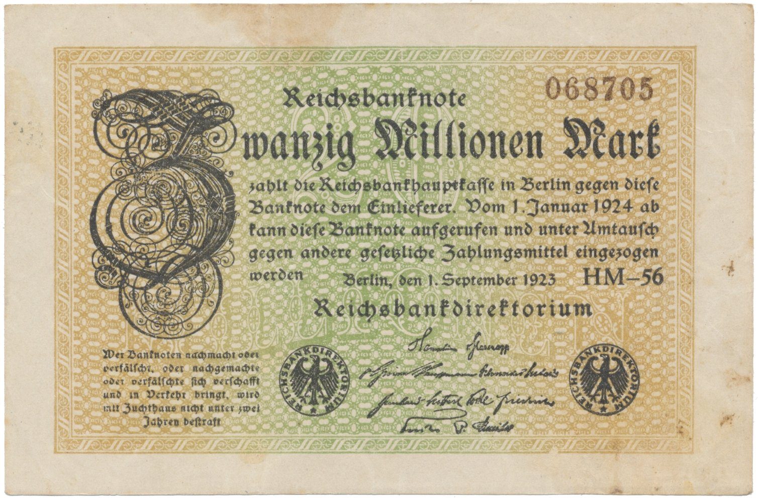 Německo, 20 Millionen Mark 1923, Ro.107f