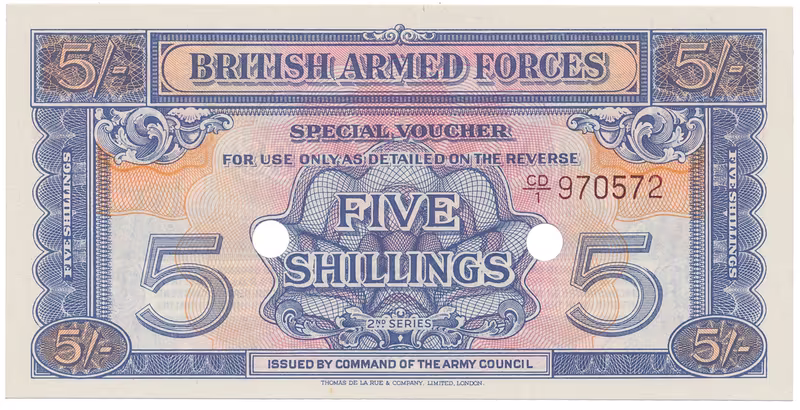 Velká Británie, 5 Shillings (1948), BAF - vojenské vydání, vodotisk, P.M20db