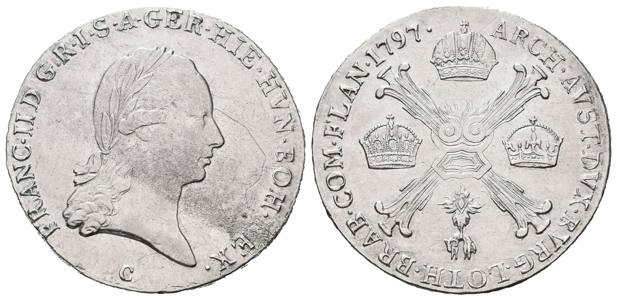 1/4 Tolar křížový 1797 C, Hal.2031, zbytky lesku, patina, škr. na Av. — 1