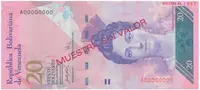 Venezuela, 20 Bolivares 2007, anulát - MUESTRA SIN VALOR, P.91as