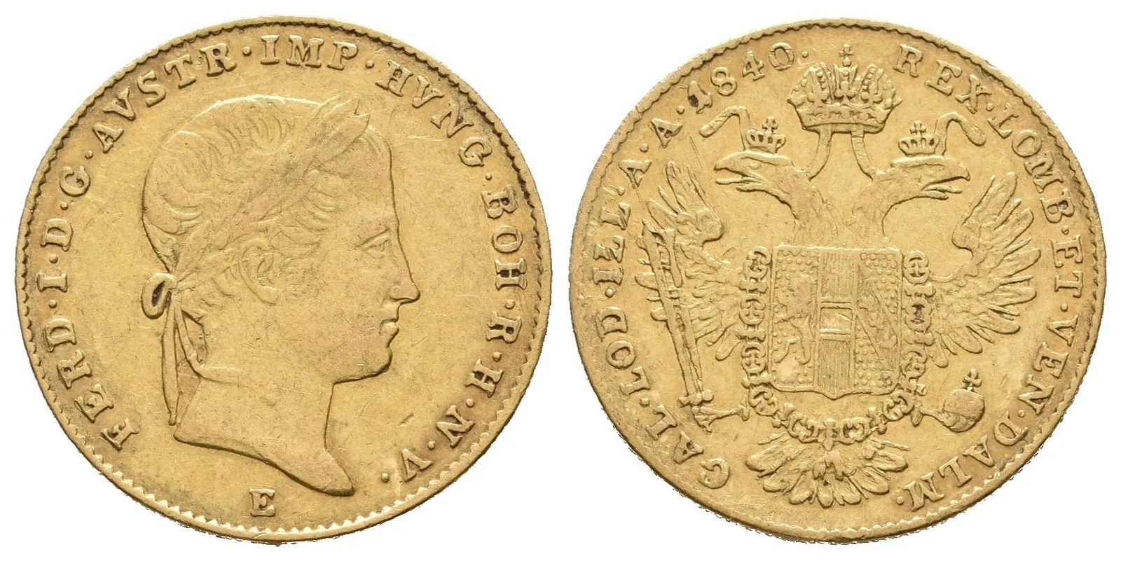 Dukát 1840 E, Karlsburg, patina, škr. a rysky, drobné hranky — 1