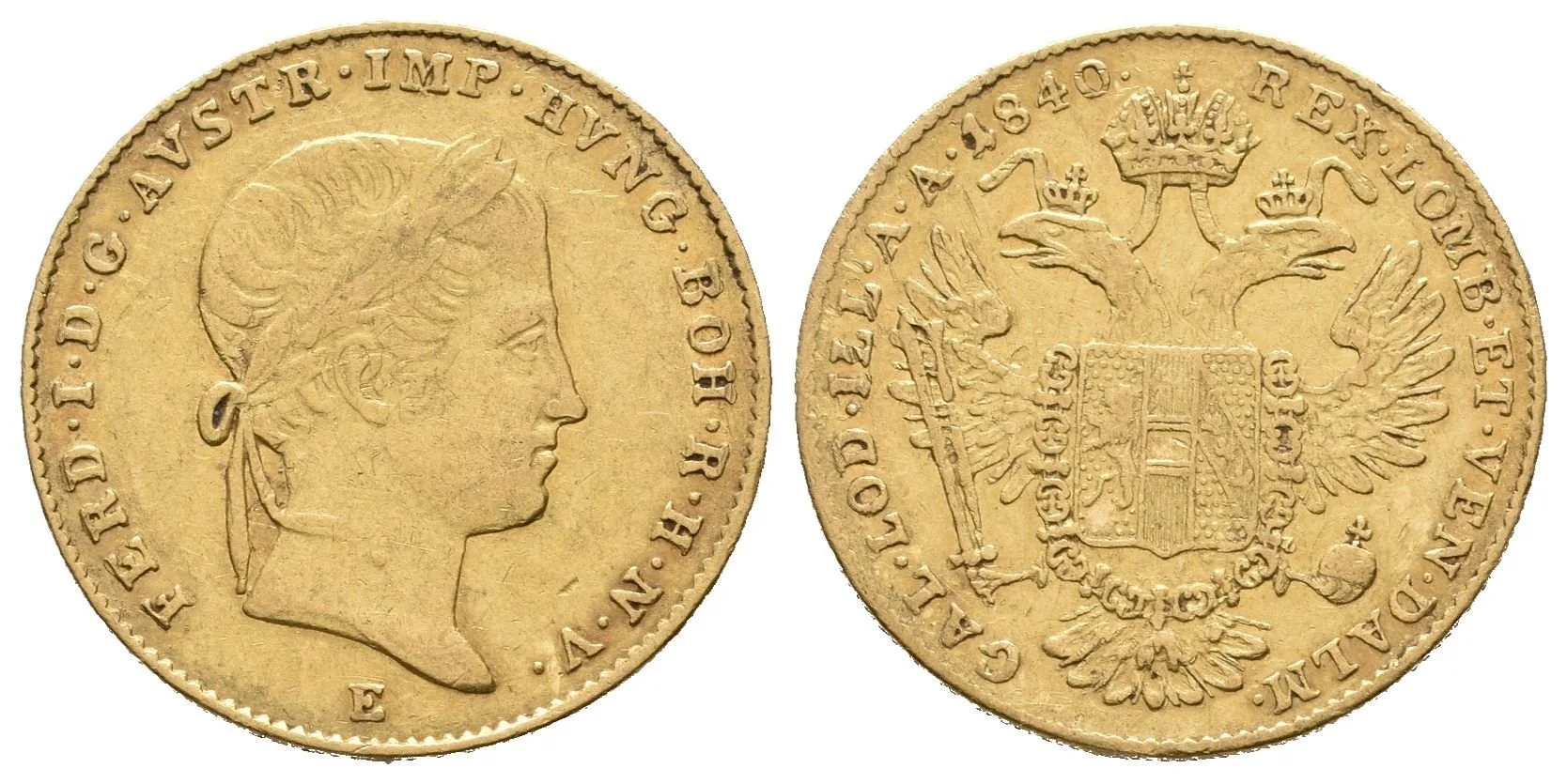 Dukát 1840 E, Karlsburg, patina, škr. a rysky, drobné hranky — 1
