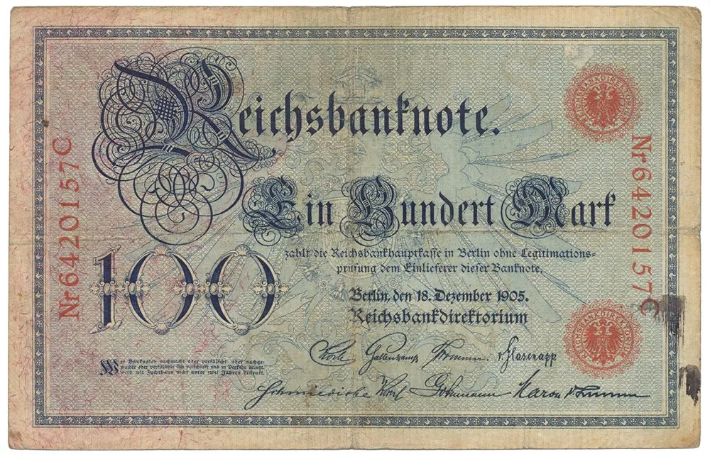 Německo, 100 Mark 1905, číslovač 29 mm, Ro.23b