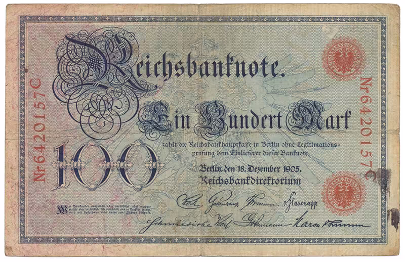 Německo, 100 Mark 1905, číslovač 29 mm, Ro.23b