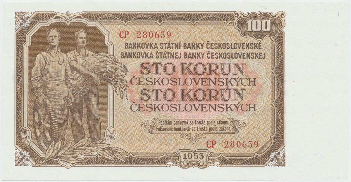 Československo, 100 Koruna 1953, tisk Moskva, série CP, Hej.95a1