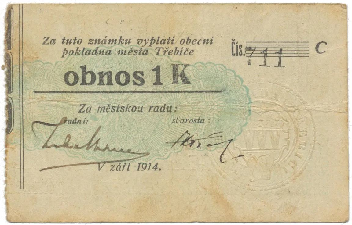 Třebíč - město, 1 K září 1914, slabší K, HH.223.5.10b2