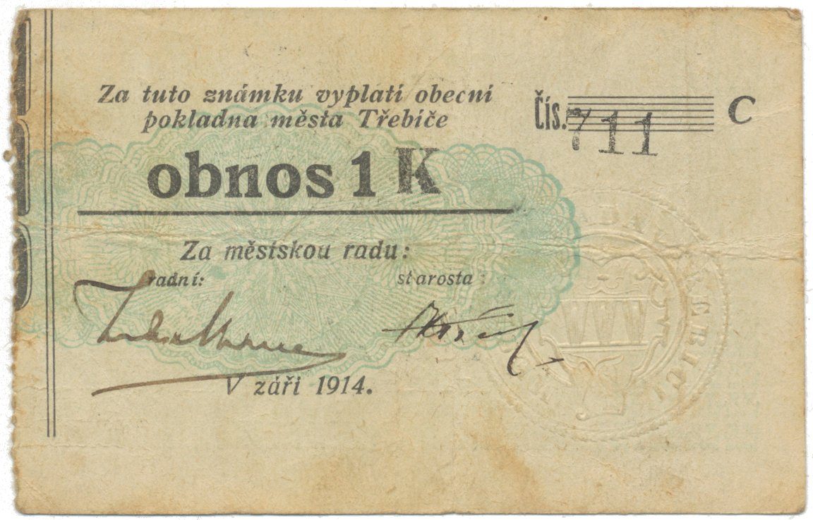 Třebíč - město, 1 K září 1914, slabší K, HH.223.5.10b2