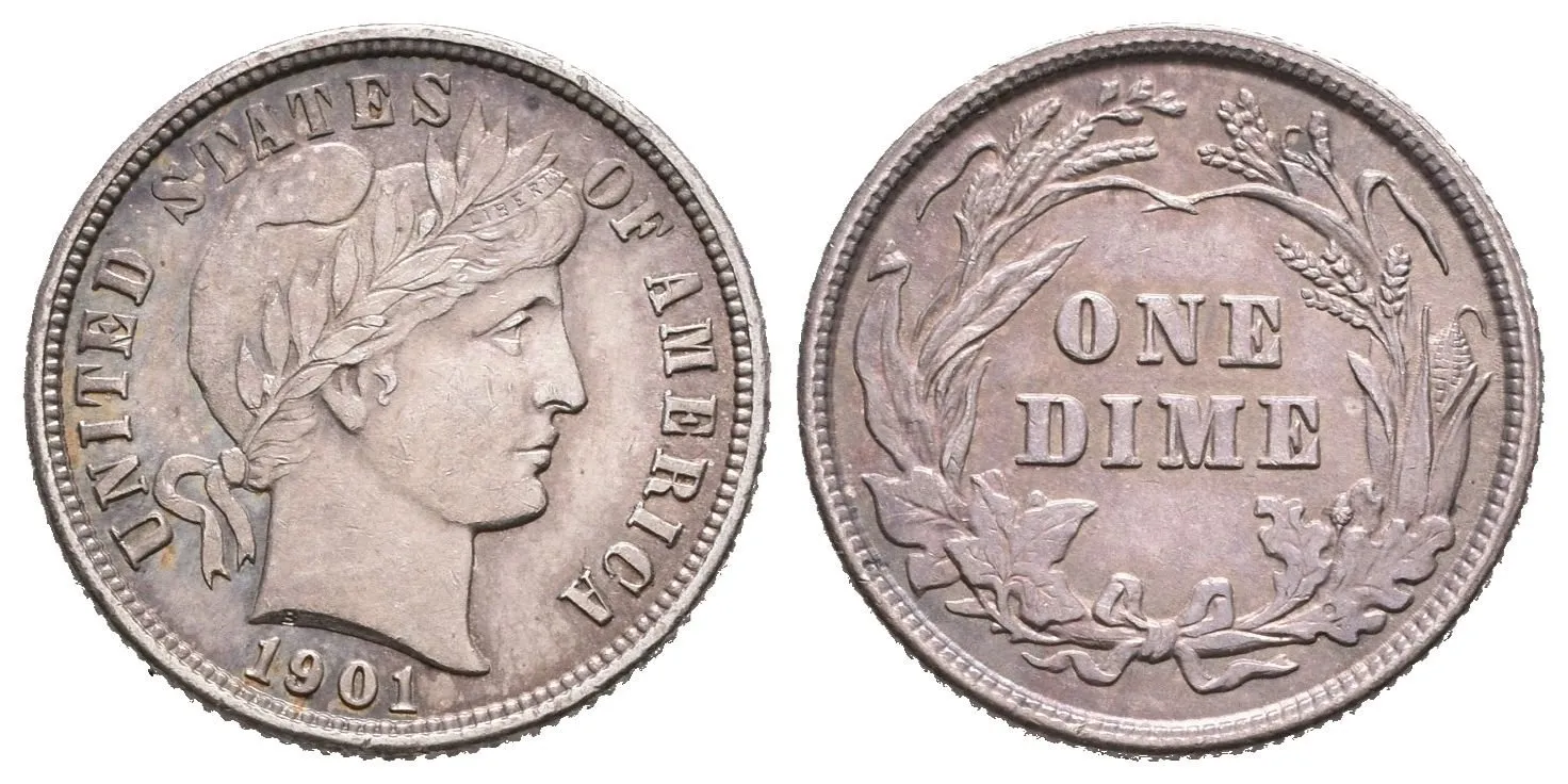 Dime 1901, KM.113, krásná zachovalost, lesk, patina — 1