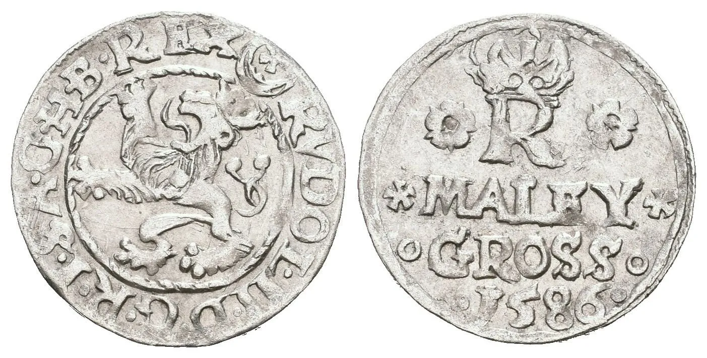 Malý groš 1586, Jáchymov-Hofmann, HN.8b (opis 7c), velmi pěkná zachovalost, rysky — 1