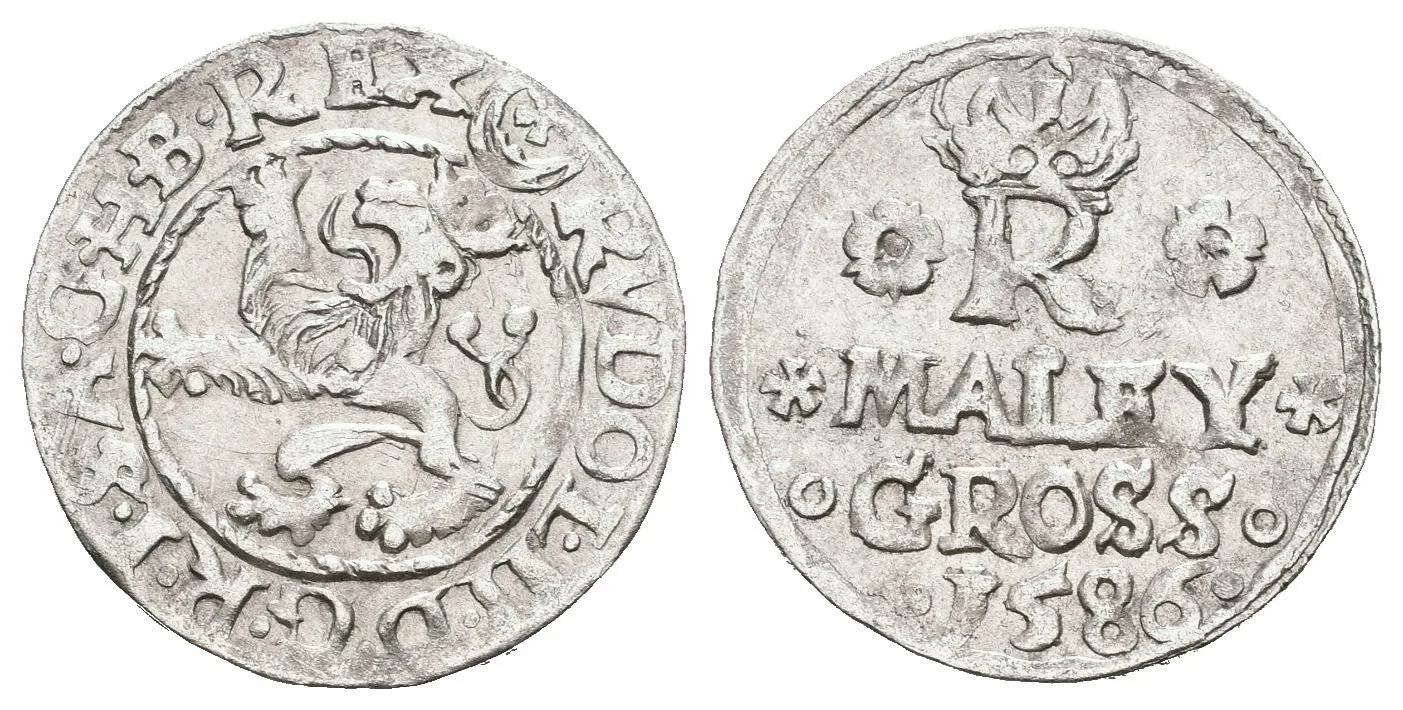 Malý groš 1586, Jáchymov-Hofmann, HN.8b (opis 7c), velmi pěkná zachovalost, rysky — 1