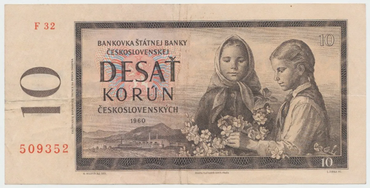 Československo, 10 Koruna 1960, série F, mokrý měditisk, Hej.97a1F