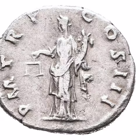 Denár, 119 - 122, Rv: P M TR P COS III, stojící Aequitas zleva drží váhy a roh