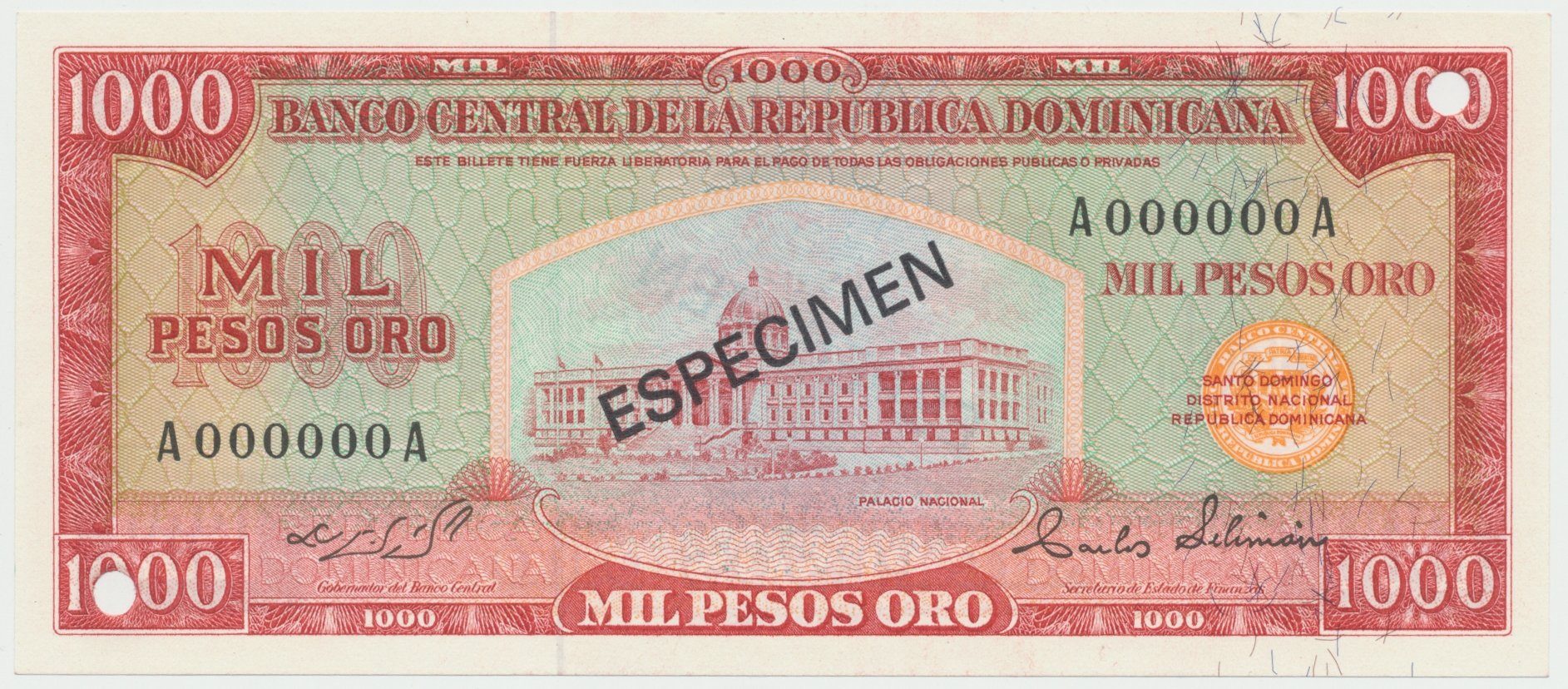 Dominikánská republika, 1000 Pesos Oro (1964-1974), P.106s1