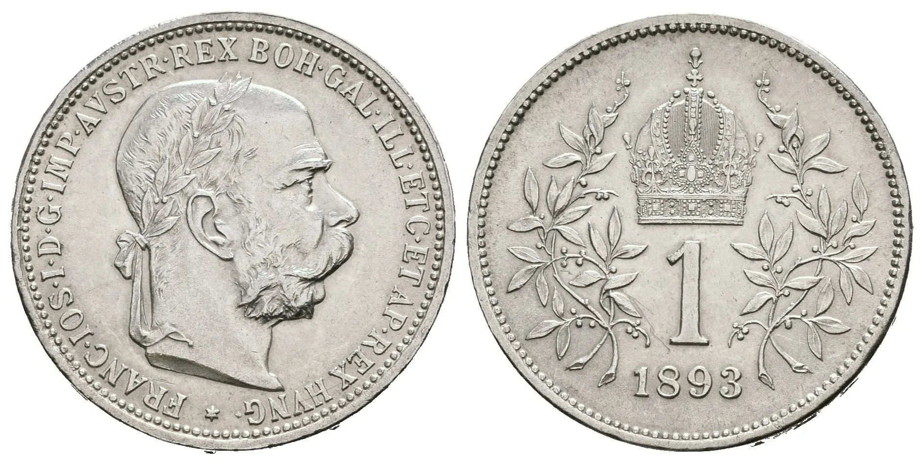1 Koruna 1893, krásná zachovalost, lesk, jemná patina, nep. rysky — 1