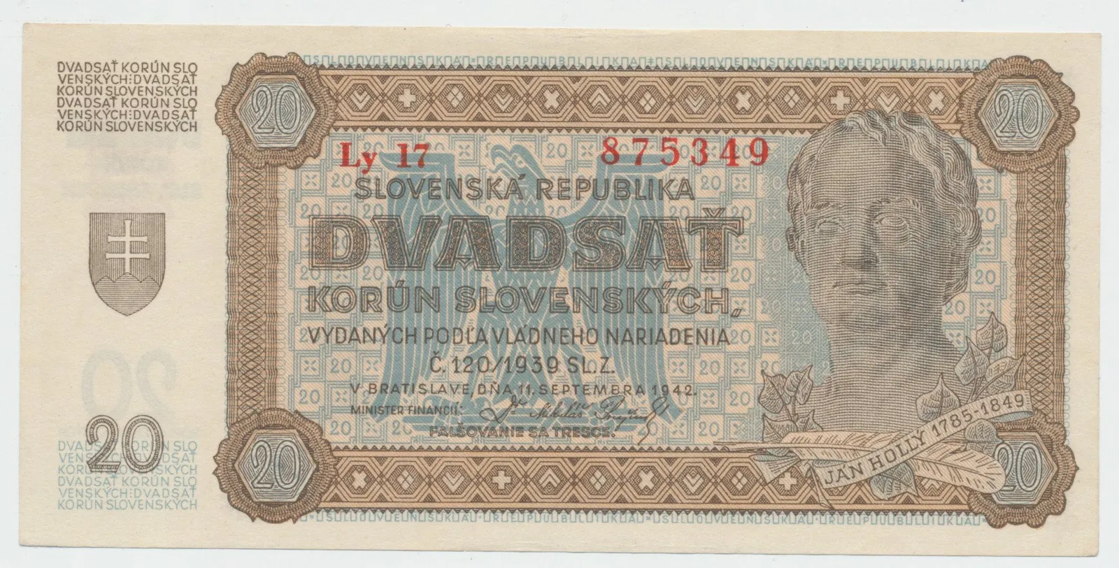 Slovensko, 20 Koruna 1942, Hej.53a2