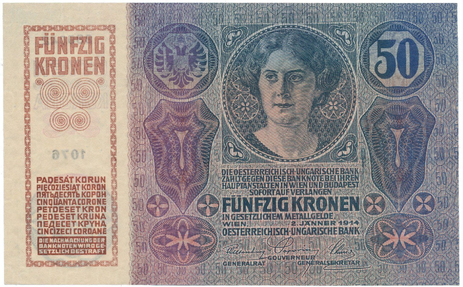 Rakousko - Uhersko, 50 Koruna 1914, bez přetisku, Hej.RU12a