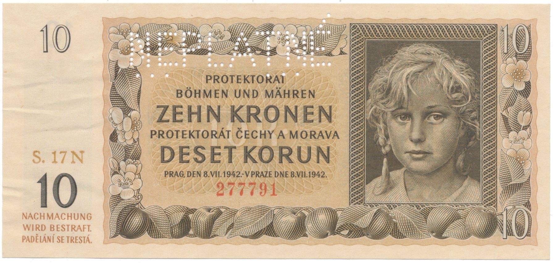 10 Koruna 1942, série N, NEPLATNÉ, Hej.37b1.S2