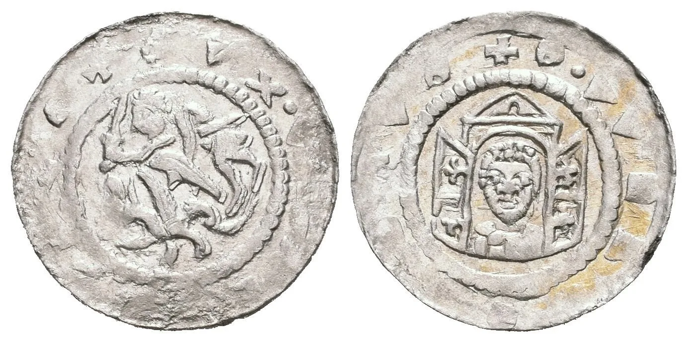 Denár, Cach 552 (0,76 g), krásná zachovalost se zbytky lesku a téměř kompletními opisy, — 1