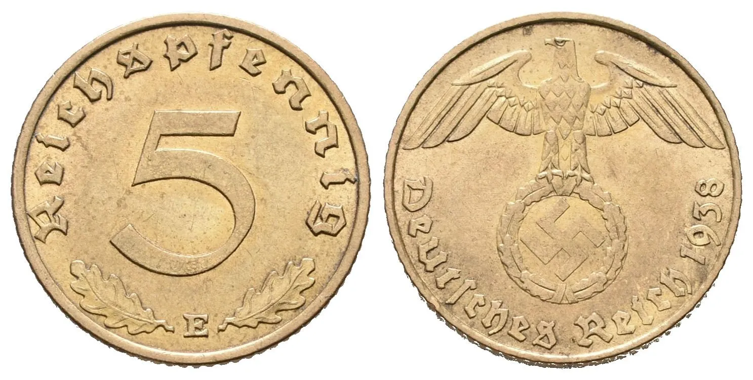 III. říše, 5 Pfennig 1938 E