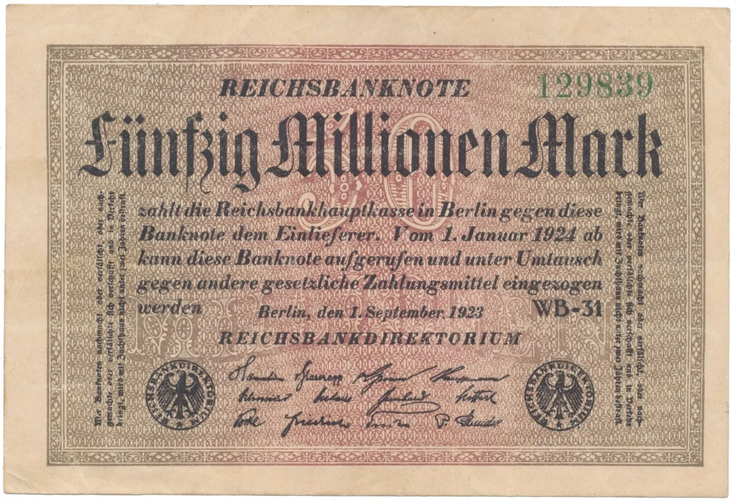 Německo, 50 Millionen Mark 1923, Ro.108e