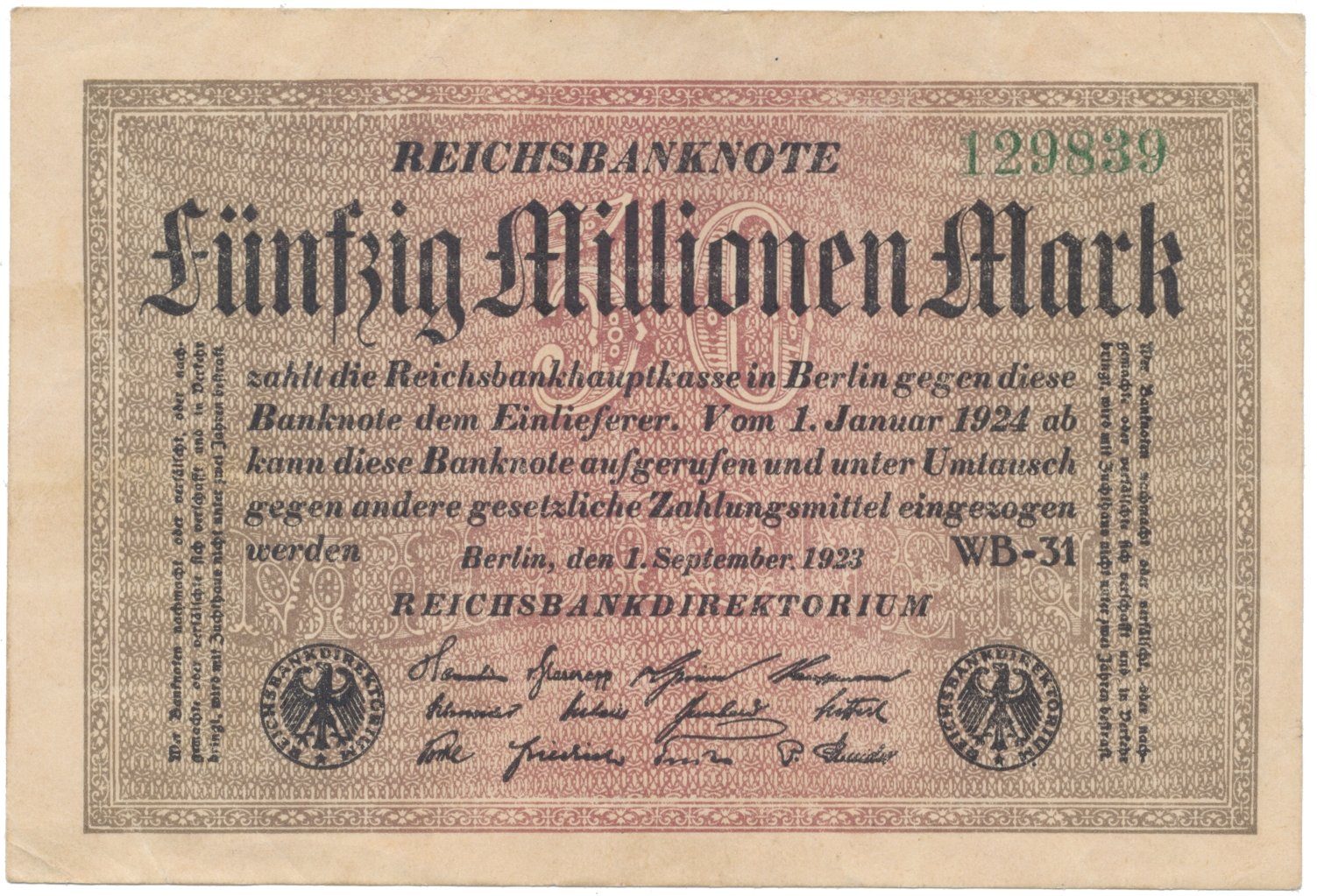 Německo, 50 Millionen Mark 1923, Ro.108e