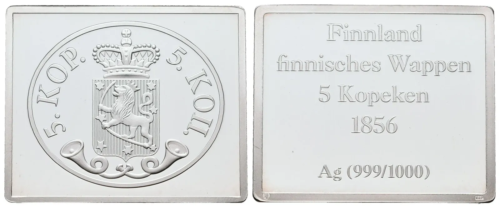 Stříbrná známka - Finsko - 5 kopeken - 1856 - Ag 8 g - 999/1000