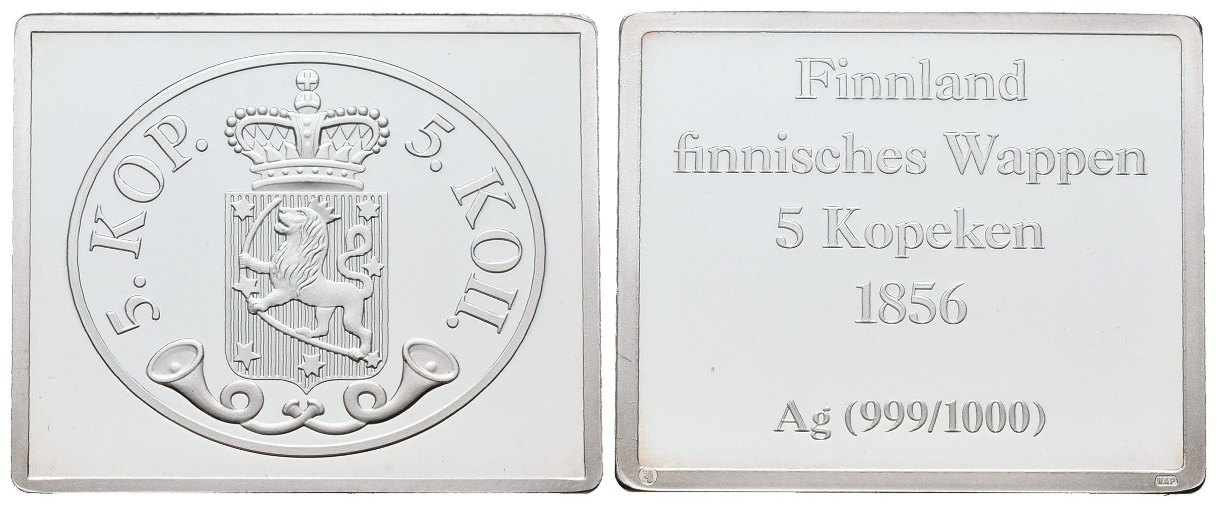Stříbrná známka - Finsko - 5 kopeken - 1856 - Ag 8 g - 999/1000
