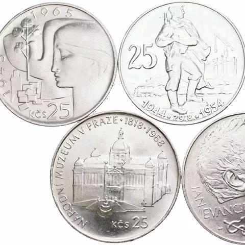 Soubor mincí 25 Kčs 1954 a 1955, 25 Kčs 1965 - 20. výročí osvobození,