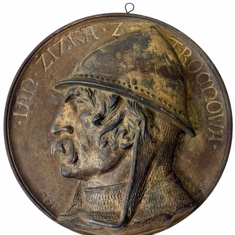 AE Plaketa 1895 - Jan Žižka z Trocnova. K národopisné výstavě Českoslovanské