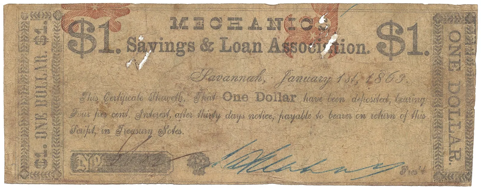 USA, Georgia, Savannah, 1 Dollar  1. 1. 1863
