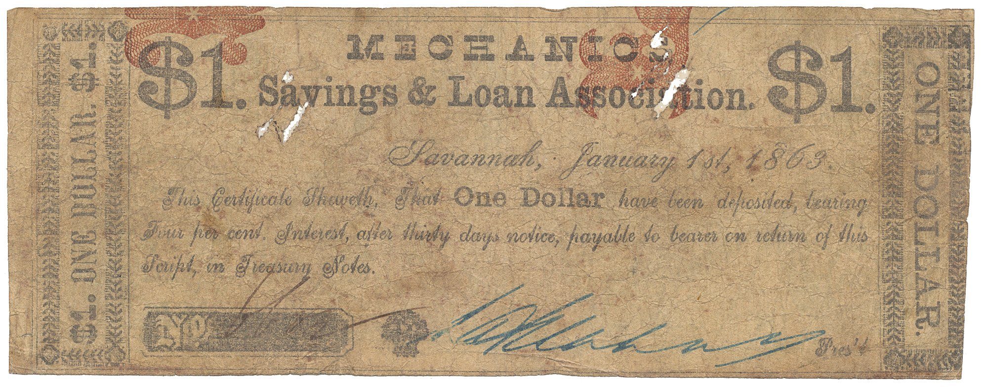 USA, Georgia, Savannah, 1 Dollar  1. 1. 1863